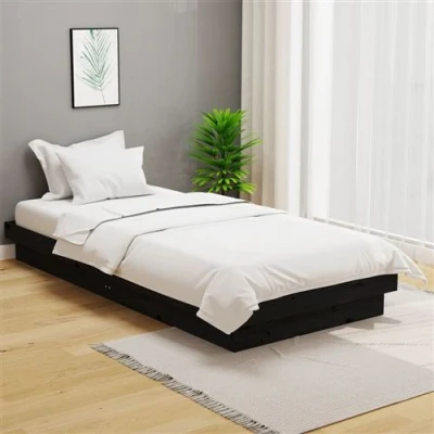 Afbeelding van Bedframe massief hout zwart 100x200 cm