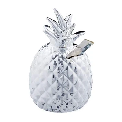Afbeelding van Relaxdays spaarpot ananas spaarvarken zilver afsluitbare met slot