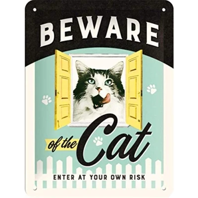 Afbeelding van Beware of the Cat Metalen wandbord in reliëf 15x20 cm