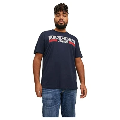 Image de Jack &amp; Jones Lot de 2 t shirts taille extra col rond logo imprimé oversize, Bleu foncé 2, 4XL