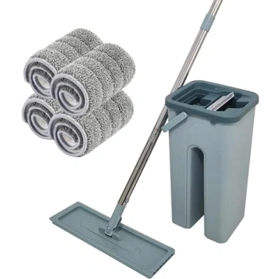 Afbeelding van VENTEO Auto Clean reinigingsbezem met emmer twee vakken, bezem draaibare kop en microvezeldoeken (zelfreinigende + 4 doekjes)