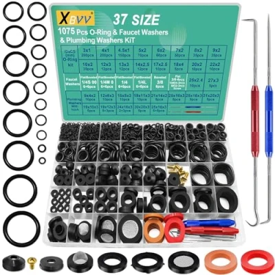 Afbeelding van XBVV 1075 delige kraanset, 37 maten, O ringen en rubberen gasmand, 3 in 1 voor thuis, universeel, kraan kraanslang met bevestigingshaken