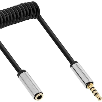 Image de Câble spiralé InLine® Slim Audio 3,5 mm m / F, 4 broches, stéréo, 0,5