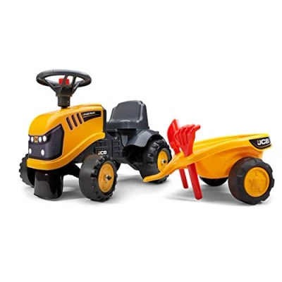 Image de FALK Porteur chantier JCB avec remorque Dès 12 mois Fabriqué en France pelle et râteau inclus 2 styles de personnalisation Plaque d&#039;immatriculation personnalisable 215C