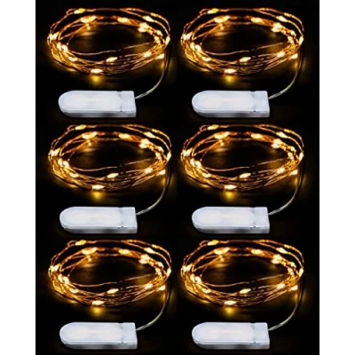 Afbeelding van Emos Micro led lichtketting van koperdraad, 2 m, 20 leds, CR2032, lichtsnoer, slaapkamer, interieurdecoratie voor bruiloft, Kerstmis, feest, warm wit, 6 stuks