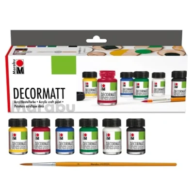 Afbeelding van Marabu Starterkit Decormatt Acryl 6x15ml middengeel , karmijnrood, middenblauw, sapgroen, wit en zwart
