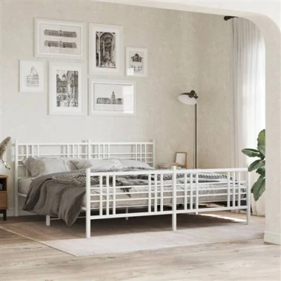 Afbeelding van vidaXL Bedframe met hoofd en voeteneinde metaal wit 200x200 cm