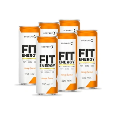 Image de Body &amp; Fit Energy Boisson énergisante Orange 6 canettes sportive hypotonique avec électrolytes et BCAA 1500 ml