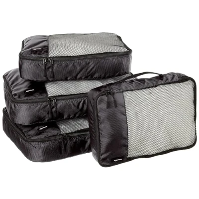 Afbeelding van Amazon Basics Opbergtassen voor bagage, maat L, blauw, 4 stuks, zwart., 2 x Taille M/2 L