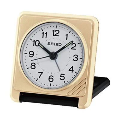 Afbeelding van Seiko reiswekker QHT015G elektronisch piep alarm goukleurig zwart