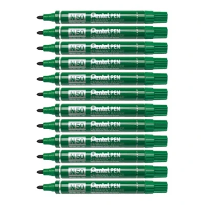 Afbeelding van Pentel N50 permanente marker met conische punt, groen, 12 stuks
