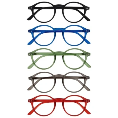Image de OPULIZE REY Lunettes de lecture Lot 5 Monture ronde rétro Noir mat, bleu, vert, gris, rouge Homme Femme Charnières à ressort RRRRR56 1367Z +1,50