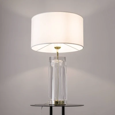 Afbeelding van Maytoni Muse tafellamp, wit, hoogte 53 cm, textiel/glas