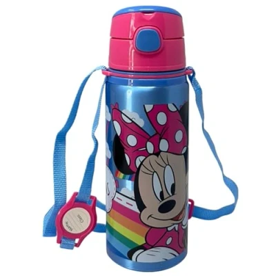 Afbeelding van CARTOON Aluminium waterfles met rietje Minnie Disney 600 ml fles automatische opening voor kinderen