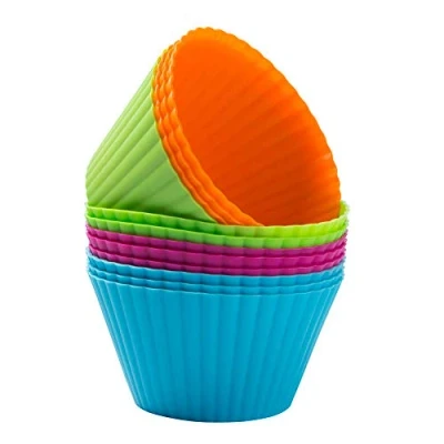 Afbeelding van Webake muffinvormen siliconen cupcake vormen 9cm Taartvorm bakvormen voor cupcakes, flexibele vormen, herbruikbaar, bont, 12 stuks