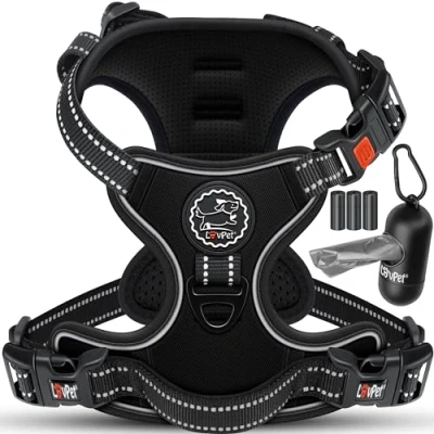 Afbeelding van LOVPET® Reflecterende Hondentuigje No pull &amp; choke Hondenharnas Anti trek tuig Verstelbaar Harnas met Handvat inclusief Buideltasje Grijs XS