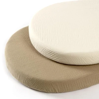 Afbeelding van lulumoon Set van 2 mousseline hoeslakens voor bijzetbed en wieg, 90 x 40 cm, 100% katoen, wit geel
