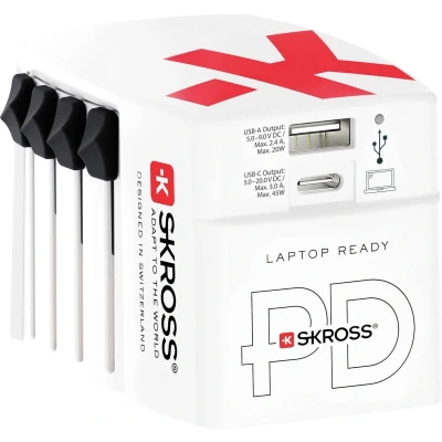 Afbeelding van Skross Wereldreisadapter MUV PRO 3 polig + 1 USB Snellader Type C 2250 mA Wit