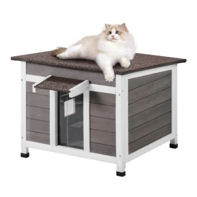 Image de VEVOR Maison Cabane pour Chat d&#039;Extérieur en Bois Abri avec Toit Porte Fenêtre