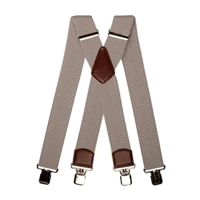 Afbeelding van Olata Extra brede X bretels voor heren met bruin leer, 5 cm, Lichtgrijs