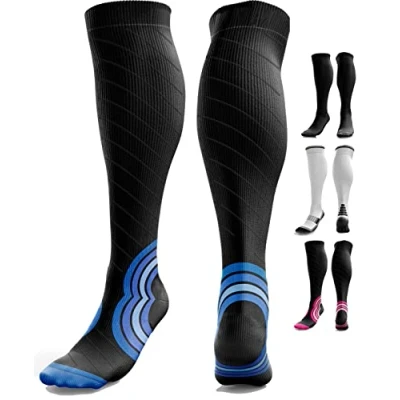 Afbeelding van aZengear compressiekousen voor dames en heren (20 30 mmHg klasse 2), vliegreizen, Pro Sport, recuperatie, anti trombose, zwart/rood, small medium, Zwart (zonder logo)