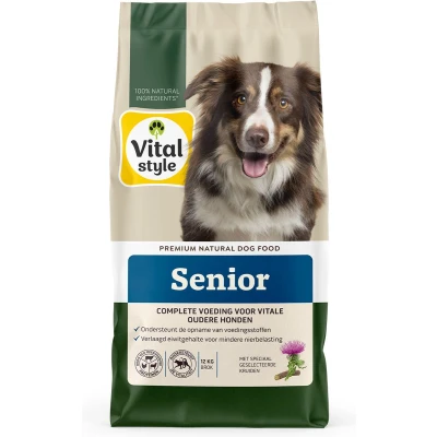 Afbeelding van VITALstyle Hond Senior Hondenbrokken Extra Ondersteuning Voor De Oudere Met o.a. Chichoreiwortel &amp; Zoethoutwortel 12 kg