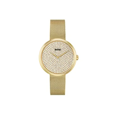 Afbeelding van BOSS Analoog kwartshorloge voor dames met Milanese Armband van goudkleurig roestvrij staal 1502659, Goud,