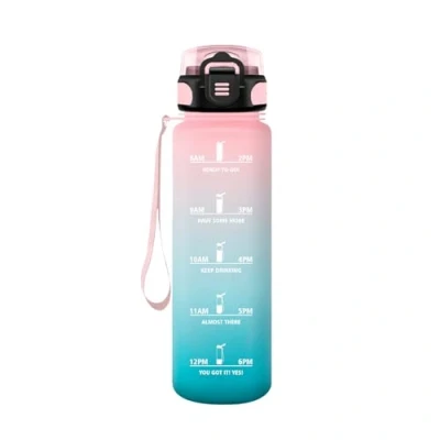 Afbeelding van HoneyHolly Sportfles, 500 ml, kunststof, lekvrij, geschikt voor koolzuurhoudende dranken, fiets, kinderen, school, fitness, yoga, cyaan roze