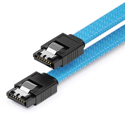 Afbeelding van deleyCON 30 cm SATA 3 nylon datakabels 6 Gbit/s III seriële ATA aansluitkabels voor moederbord en HDD SSD 2 L aansluitingen S recht blauw