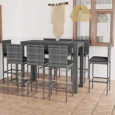 Afbeelding van 9 delige Tuinbarset met antracietkleurige kussens poly rattan