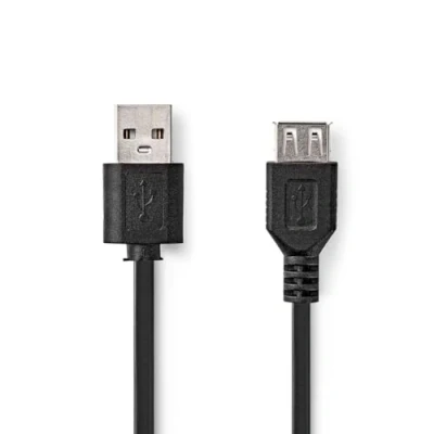 Afbeelding van USB Kabel 2.0 A Male Female 480 Mbps Vernikkeld 1.00 m Rond PVC Zwar