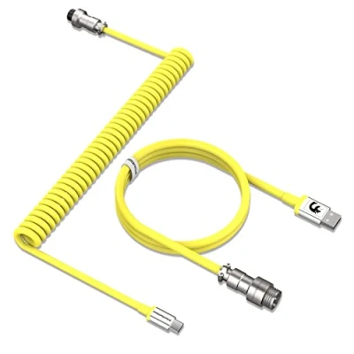Afbeelding van MAMBASNAKE C01 Spiraal toetsenbordkabel, Pro Customized USB C kabel voor mechanisch toetsenbord, gaming type naar A, TPU Coiled met luchtvaartaansluiting van metaal, geel
