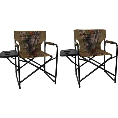 Afbeelding van Eurocatch Set 2 stuks Opvouwbare Campingstoel Met Opklapbare zijtafel Camouflage Director Chair Visstoel Comfortabel