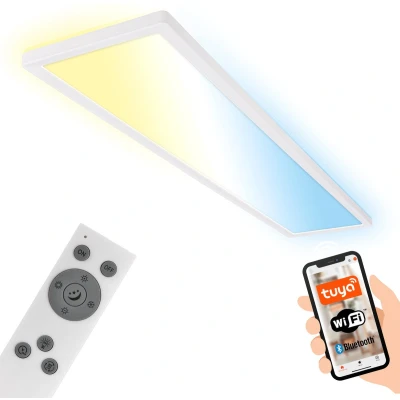 Afbeelding van Briloner Tava LED Plafondlamp 98cm 7530016 Slim via app en spraakbesturing Afstandsbediening Dimbaar Vlak Indirect licht 98 x 20 3 cm Wit