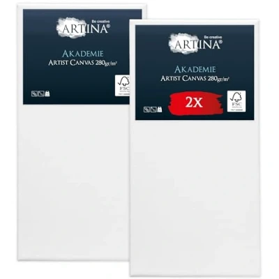 Afbeelding van Artina Set van 2 Schildersdoeken 60x120 cm FSC® Schildersdoek Stuks Akademie Canvas Dubbel Geprimed Spieraam Wit
