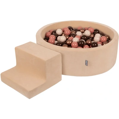 Afbeelding van KiddyMoon Velvet Foam Speeltuin Met Rond Ballenbad (100 Ballen) Kinderen Ballenbakken Speelgoed Obstakelbaan, Zandbeige: Bruin/Koper/Pastel Beige/Zalm