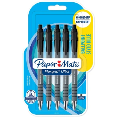 Afbeelding van Paper Mate Flexgrip Ultra balpennen met drukknop Medium punt (1,0 mm) Zwart 5 stuks