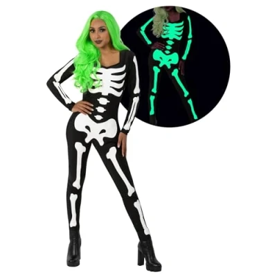 Afbeelding van Morph skeletkostuum voor dames, oplichtend Halloween, L