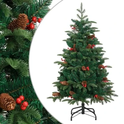 Afbeelding van Kunstkerstboom met scharnieren dennenappels en bessen 150 cm