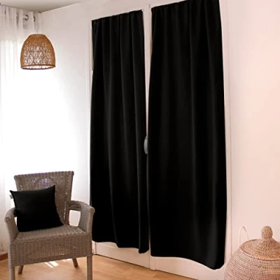 Afbeelding van ED ENJOY HOME Verduisteringsgordijn, stangdoorvoer, zwart, 90 x 210 cm, 100% polyester, Oeko Tex gecertificeerde stof, zoethoutcollectie