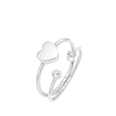 Afbeelding van Elli 2 PACK Heart Ring, Dames, Maat: 52, Silber