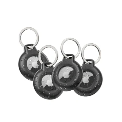 Afbeelding van Belkin Waterdichte beschermring met metalen clip voor AirTag (duurzame en krasbestendige bescherming, sleutelhangers, halsbanden huisdieren, bagage, rugzakken enz., zwart, 4 stuks)