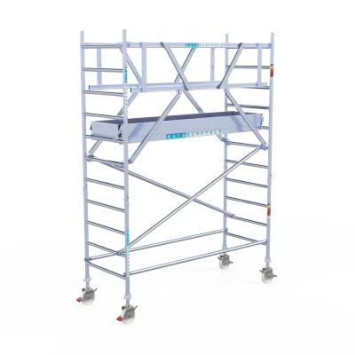 Afbeelding van Professionele aluminium rolsteiger 0.90x2.50x4.2m werkhoogte carbon vloer + dubbele voorloopleuning