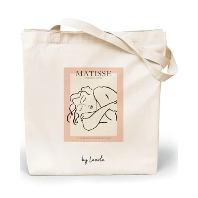 Afbeelding van Loxato Tote bag stoffen tas voor dames, van zeildoek, 100% katoen, Bag, extra grote jute zak 8 cm, katoenen zak, 35 x 42 cm