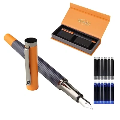 Afbeelding van GC QUILL F12 vulpen met fijne punt, 12 inktpatronen en inktnavulconverter, geschenkdoos om te schrijven, dagboek, kalligrafie