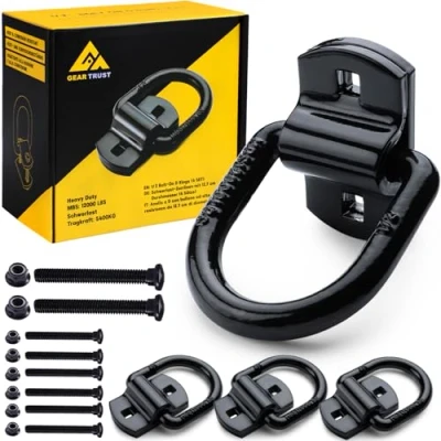 Afbeelding van GearTrust Set van 4 robuuste sjorogen voor aanhangers, 5400 kg, aanhangeraccessoires, sjorringen sjorringen, D ringen met schroeven, zwart