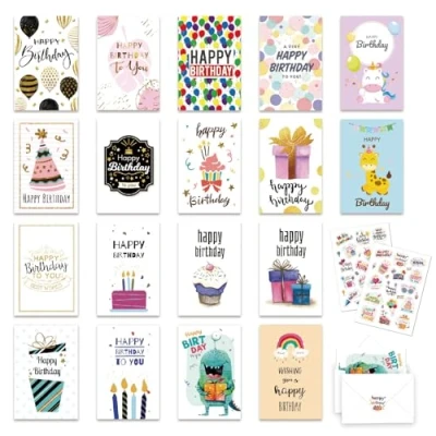 Afbeelding van 18 stuks premium verjaardagskaarten met envelop, Happy Birthday, vouwkaarten, voor vrouwen, verjaardagskaart mannen (A)