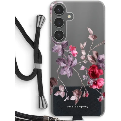 Afbeelding van Case Company® hoesje met Koord geschikt voor Samsung Galaxy S24 Plus Mooie bloemen Telefoonhoesje Zwart Bescherming aan alle Kanten en Over de Schermrand
