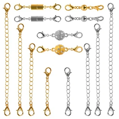 Afbeelding van TIMESETL Kettingverlengset, 14 stuks, 8 kettingverlengingen voor halskettingen + 6 sieraden, verlengketting, halsketting, verlenging het maken van zilver en goud