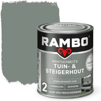 Afbeelding van Rambo Pantserbeits Tuin &amp; Steigerhout Dekkend Zijdeglans Stoer Antraciet 1148